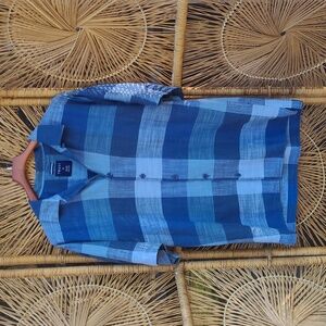 Trust Blue Linen Plaid Button-Up Xl Mens Shirt